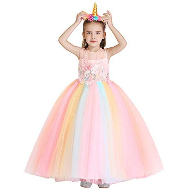Flower Girls Unicorn Dress Princess Party Wedding Birthday Ball Gown Costumes Flower Girls Unicorn Dress Princess Party Wedding Birthday Ball Gown Costumes